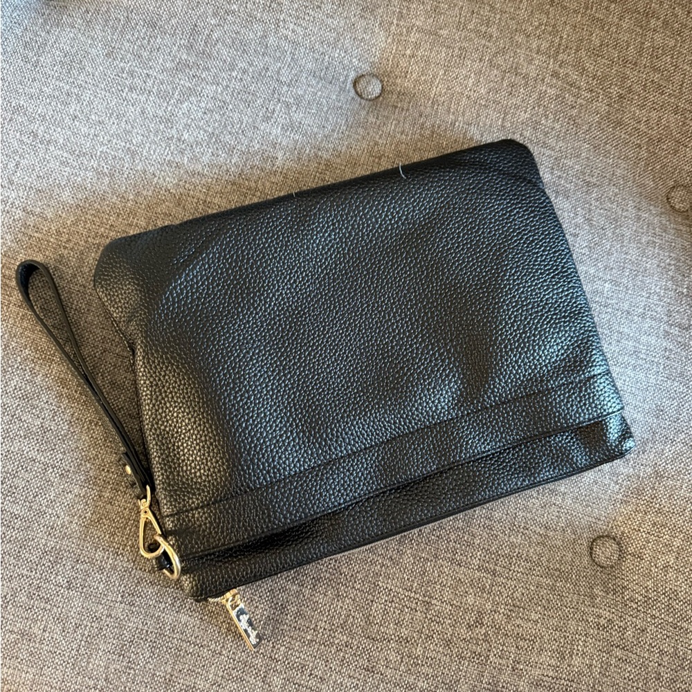 Black Textured Clutch with Wrist Strap - Picture 2 of 4